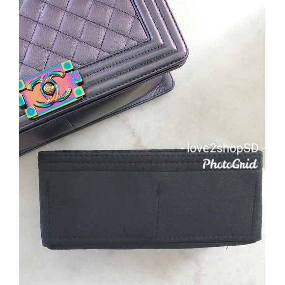 Organizer Shaper Protector Insert fits Chanel Old Medium BOY Bag Pockets Black - Picture 6 of 6